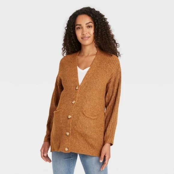 Versatile Long Button-Down Maternity Cardigan - Picture 3 of 4